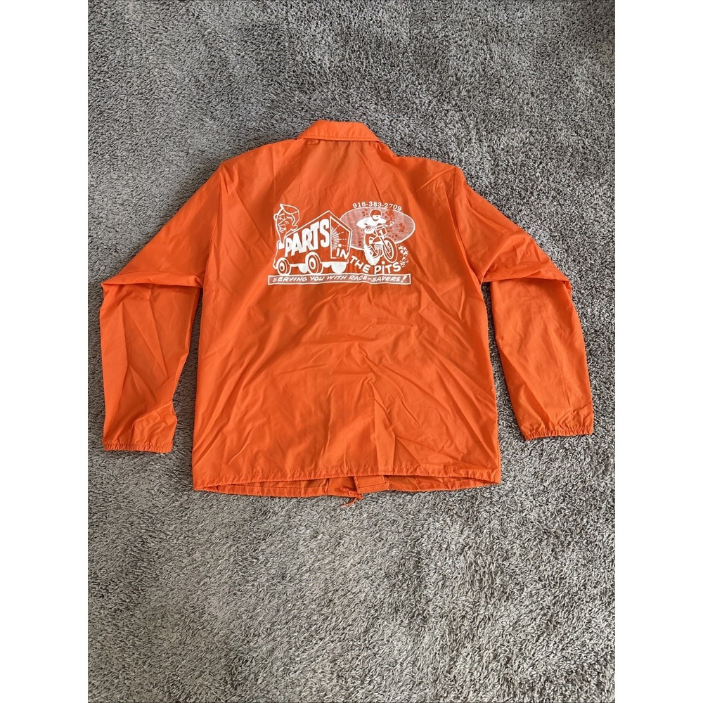 Mens Vintage 90s Motocross Nylon Jacket Size Large L Parts In The Pits Orange